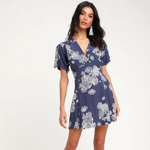 NWT Free People washed blue floral mini dress M